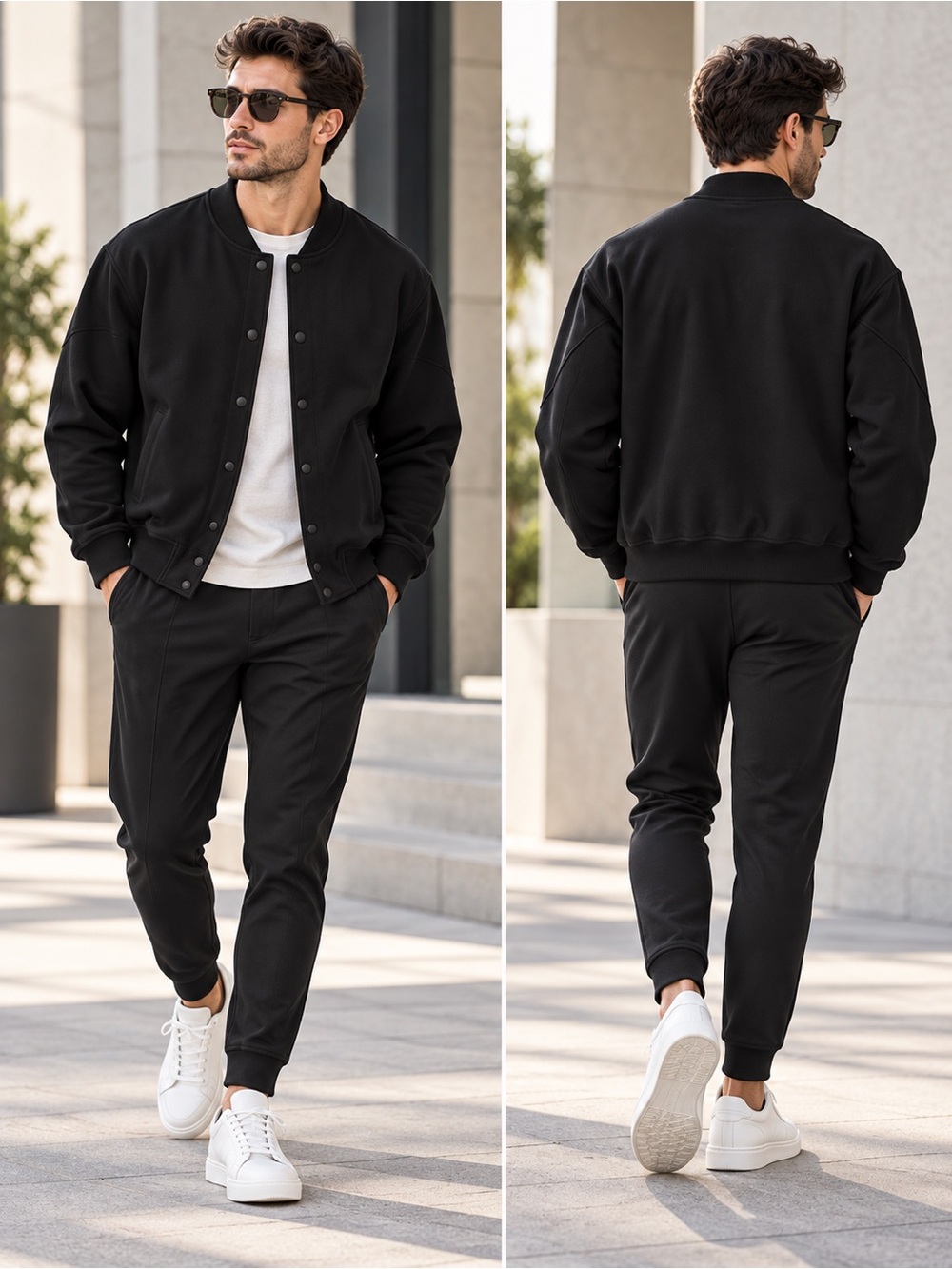 Cory Vines Black Cotton Snap Front Bomber Varsity Jacket Men's S NWT